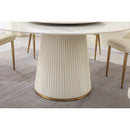 Modern Sintered Stone Dining Table With Round Turntable, Wood And Metal Pedestal, 8 Chairs - White