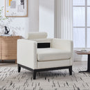 Wide Modern Farmhouse Performance Accent Chair With Legs, Wood Base