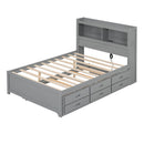 Full Size Platform Bed With Trundle, Drawers, USB Ports And Built In Shelves - Gray