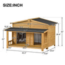 Large Wooden Dog House Outdoor / Indoor Dog Crate, Cabin Style, With Porch, 2 Doors