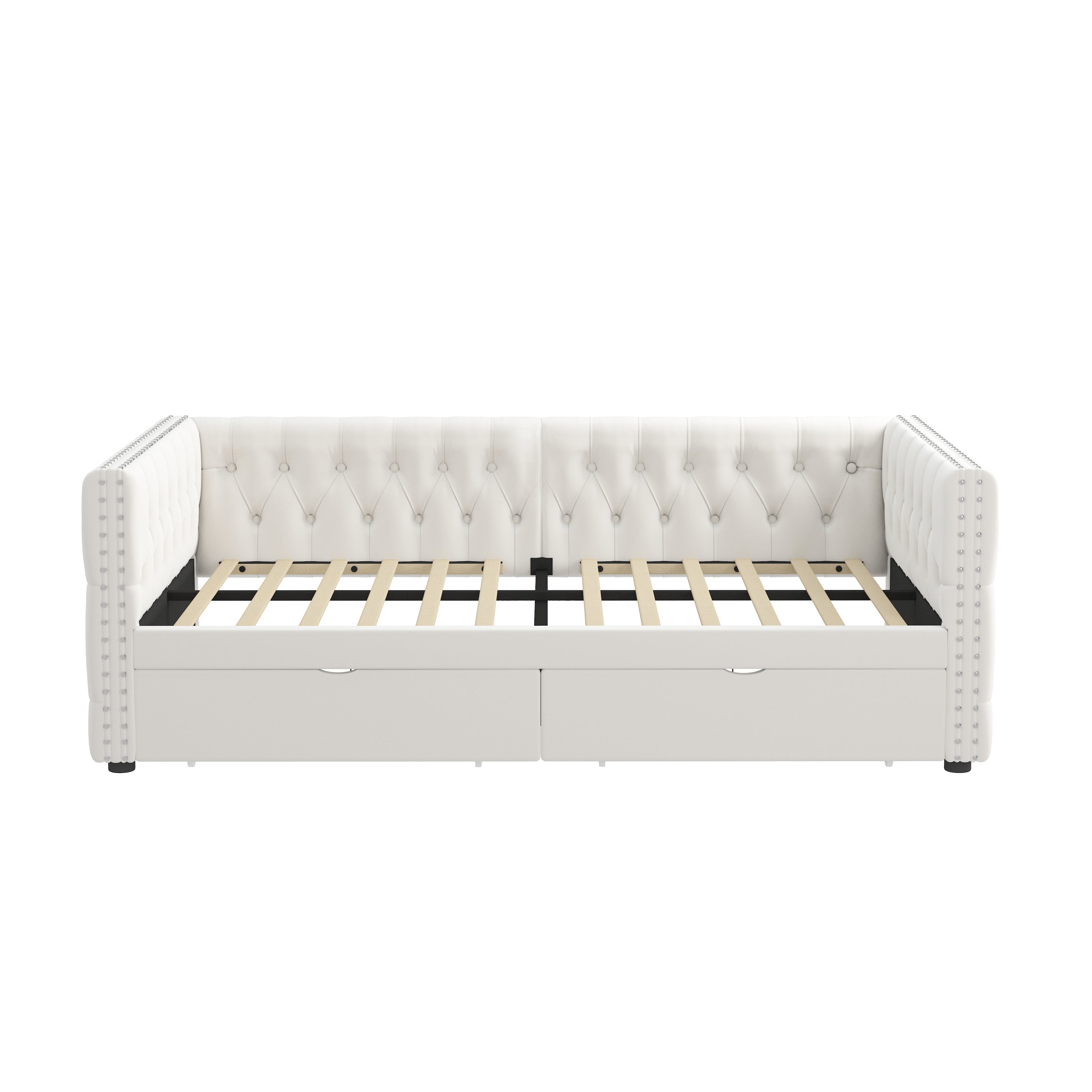 Twin Size Daybed with Drawers Upholstered Tufted Sofa Bed, with Button on Back and Copper Nail on Waved Shape Arms, velvet(79.5"x41.5"x26.5") - Atlantic Fine Furniture Melbourne FL