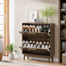 Freestanding Shoe Cabinet With 2 Flip Top Drawers For Entryway - Walnut