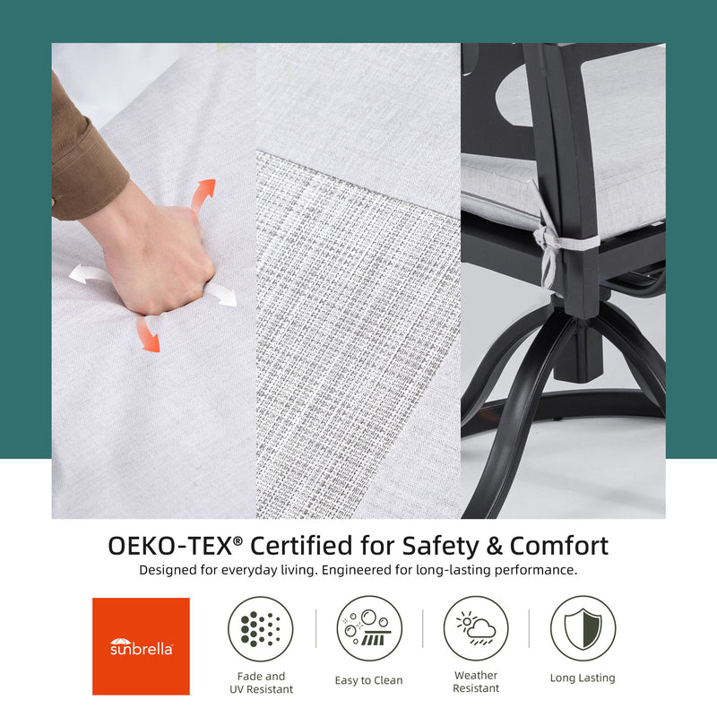 Outdoor Patio Furniture Dining Set With Sunbrella Fabric, Rectangular Table With Umbrella Hole