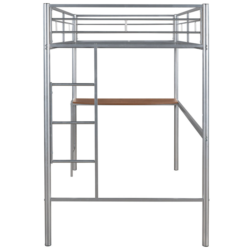 Twin Over Full Metal Bunk Bed With Desk, Ladder And Quality Slats For Bedroom - Silver