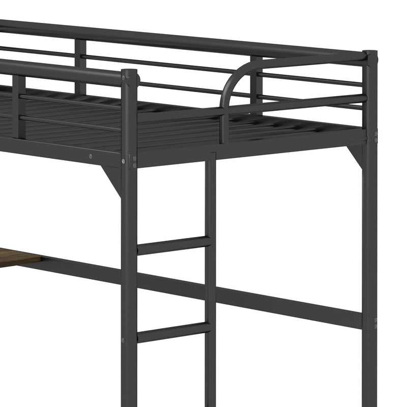 Twin Metal Loft Bed With Desk, Ladder And Guardrails, Bookdesk Under Bed - Black