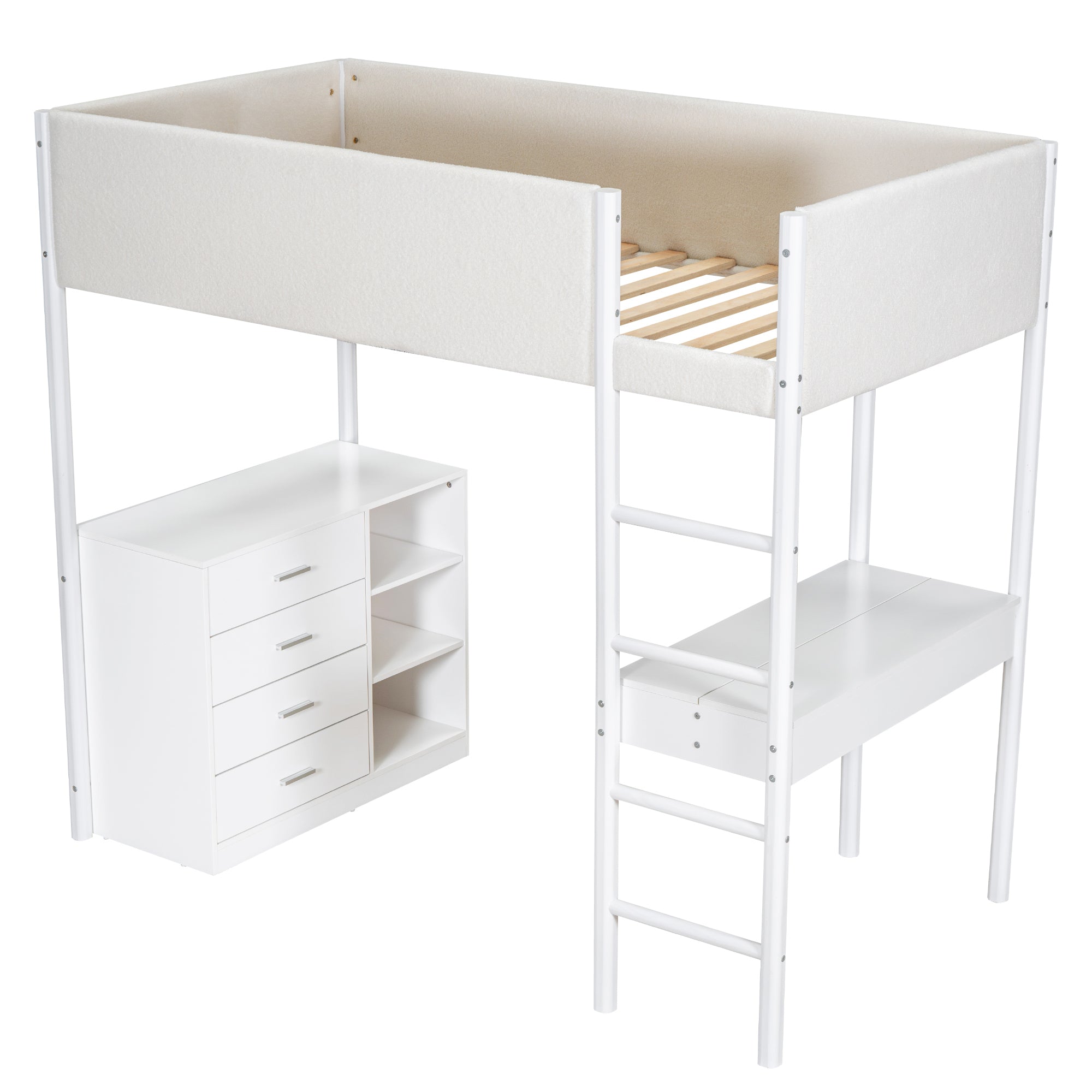 Twin Size Teddy FleeceLoft Bed Wood Bed, White - Atlantic Fine Furniture Melbourne FL