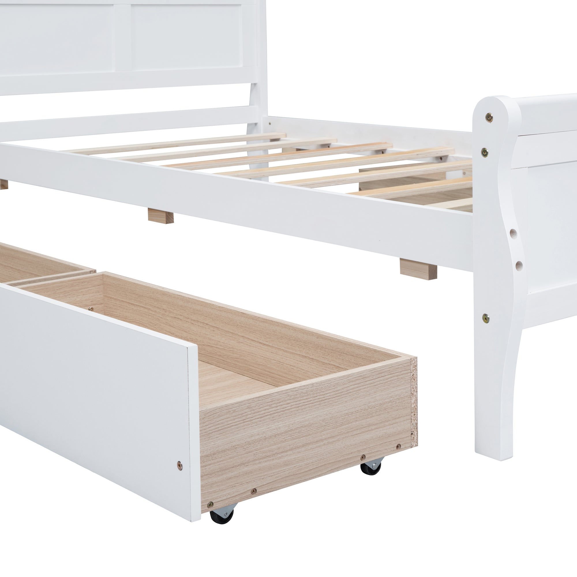 Twin Size Wood Platform Bed with 4 Drawers and Streamlined Headboard & Footboard, White - Atlantic Fine Furniture Melbourne FL