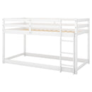 Twin over Twin Floor Bunk Bed with Ladder , White(Old SKU:WF281727AAK/WF286602AAK)