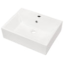 Modern Ceramic Rectangular Wall Mounted Bathroom Sink With Faucet Hole & Overflow