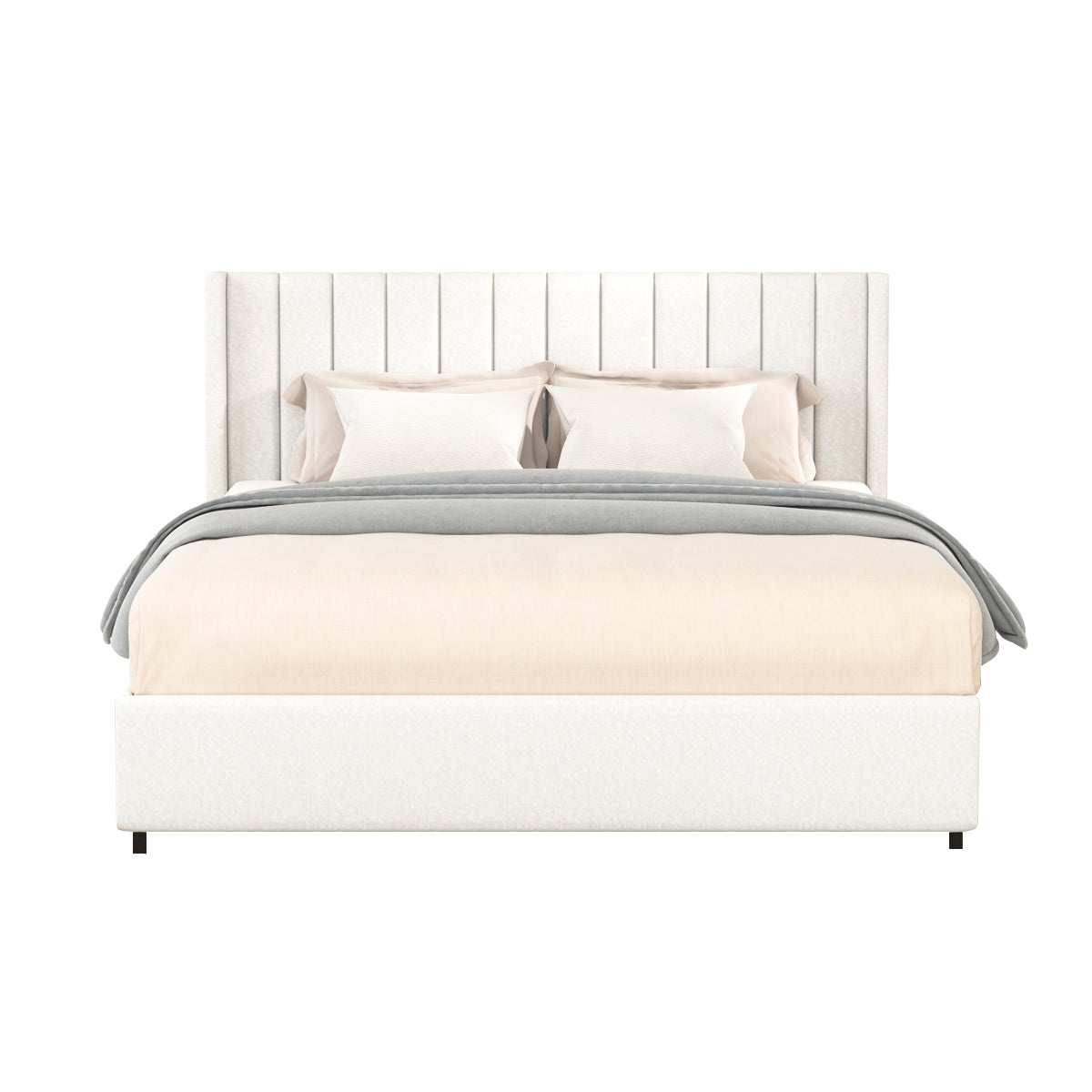 Anda Queen Size Ivory Boucle Upholstered Platform Bed with Patented 4 Drawers Storage, Tufted Headboard, Wooden Slat Mattress Support, No Box Spring Needed. - Atlantic Fine Furniture Melbourne FL