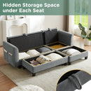 Upholstered L Shaped Sectional Sofa With Storage, Movable Ottoman, And 6 Throw Pillows