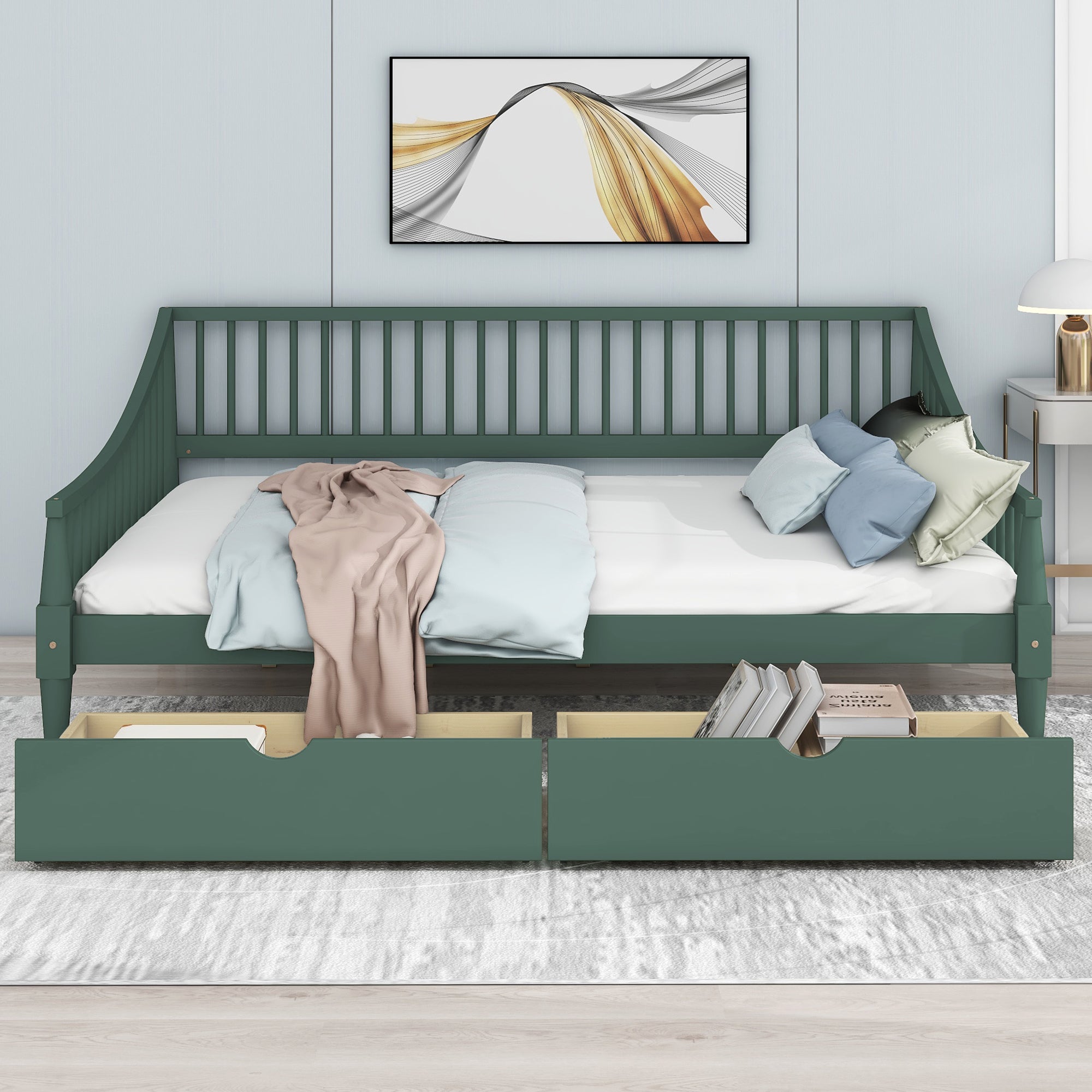 Full Size Daybed with Two Storage Drawers and Support Legs, Green - Atlantic Fine Furniture Melbourne FL