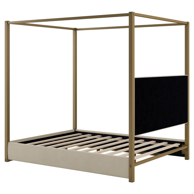 Upholstered Canopy Platform Bed With Frame, Queen Size - Beige
