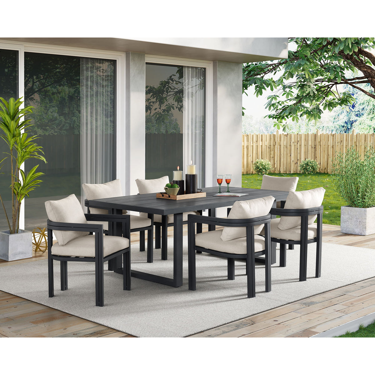 Playa Dining Chair (Set of 2) in Dark Gray / Beige by Elements International, view 3