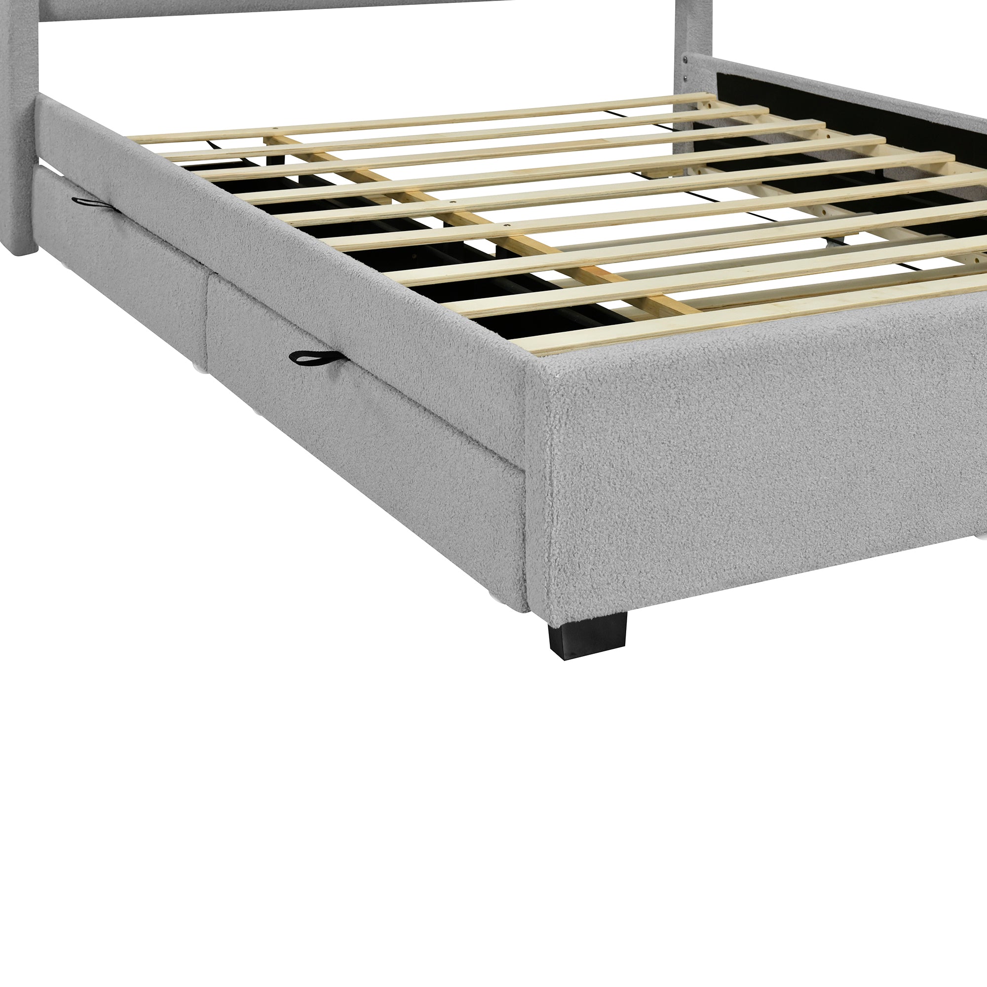 Full Size Upholstered Platform Bed with LED Frame, with Twin  Size Trundle and 2 drawers, Teddy Fleece, Gray