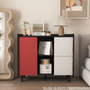 Modern Sideboard Buffet Cabinet With Red Doors And Unique Panel Styling