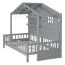 House Bed With Shelves, Window And Sparkling Light Strip On The Roof