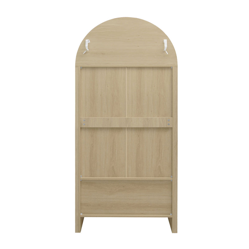 Tall Arched Kitchen Pantry, Arched Storage Display Cabinet With 2 Drawers & Adjustable Shelves, Rattan Door Versatile Storage Cabinet For Kitchen, Dining Room - Natural