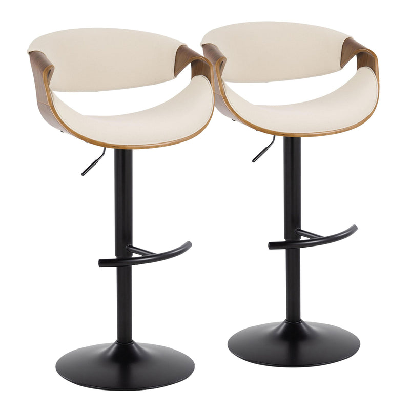 Curvo - Mid Century Modern Adjustable Barstool With Swivel & Rounded T Footrest (Set of 2)