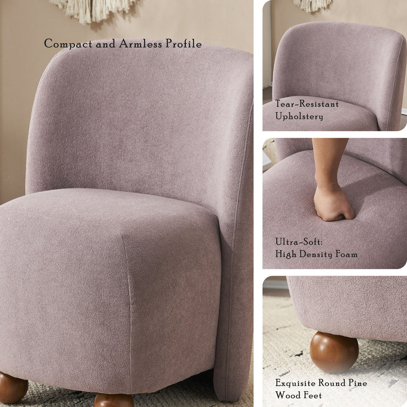 Modern Low Back Accent Upholstered Armless Living Room Chairs, Round Feet