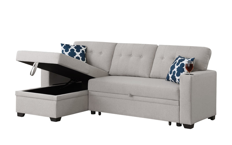 82" Width Sectional With Storage Chaise And Cupholder Armrest