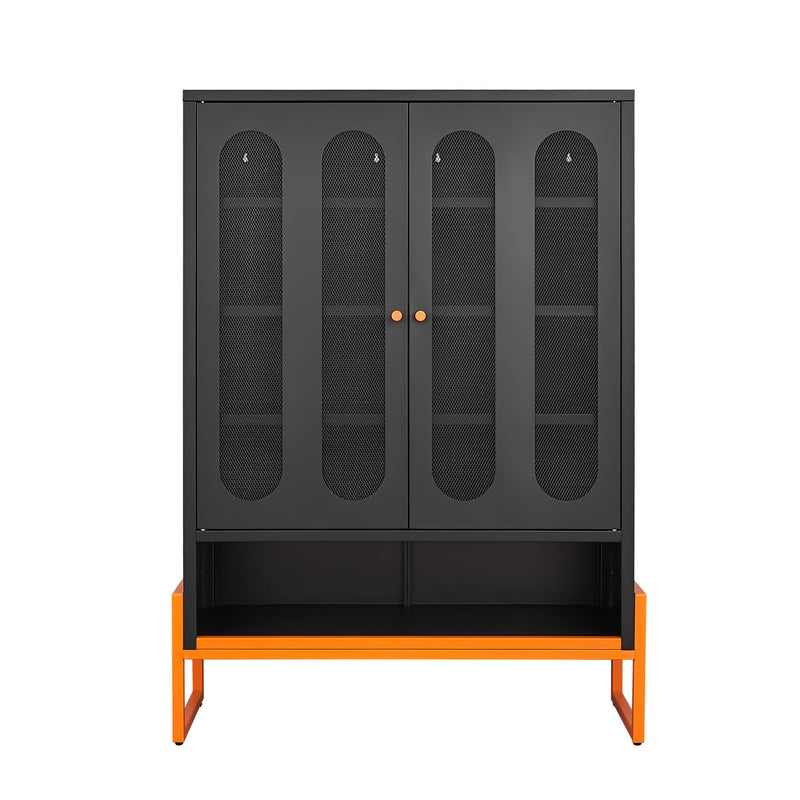 Modern Metal Shoe Cabinet With DoublebSided Mesh Doors And Adjustable Partitions