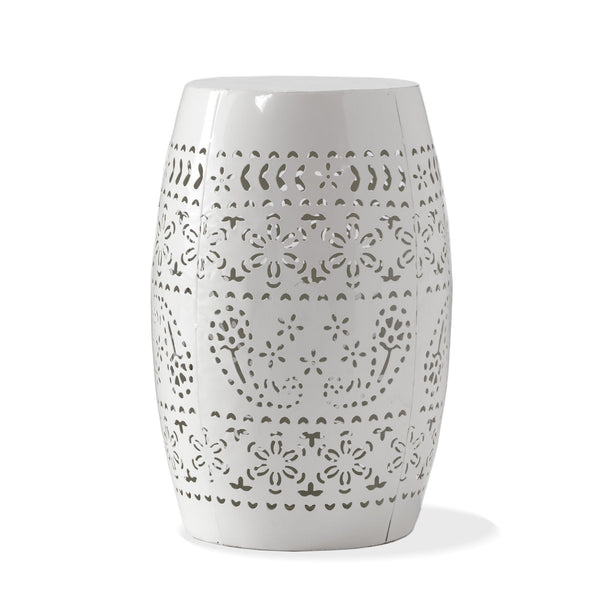 Transitional Ruby - Side Table With Lace Cut Design - White