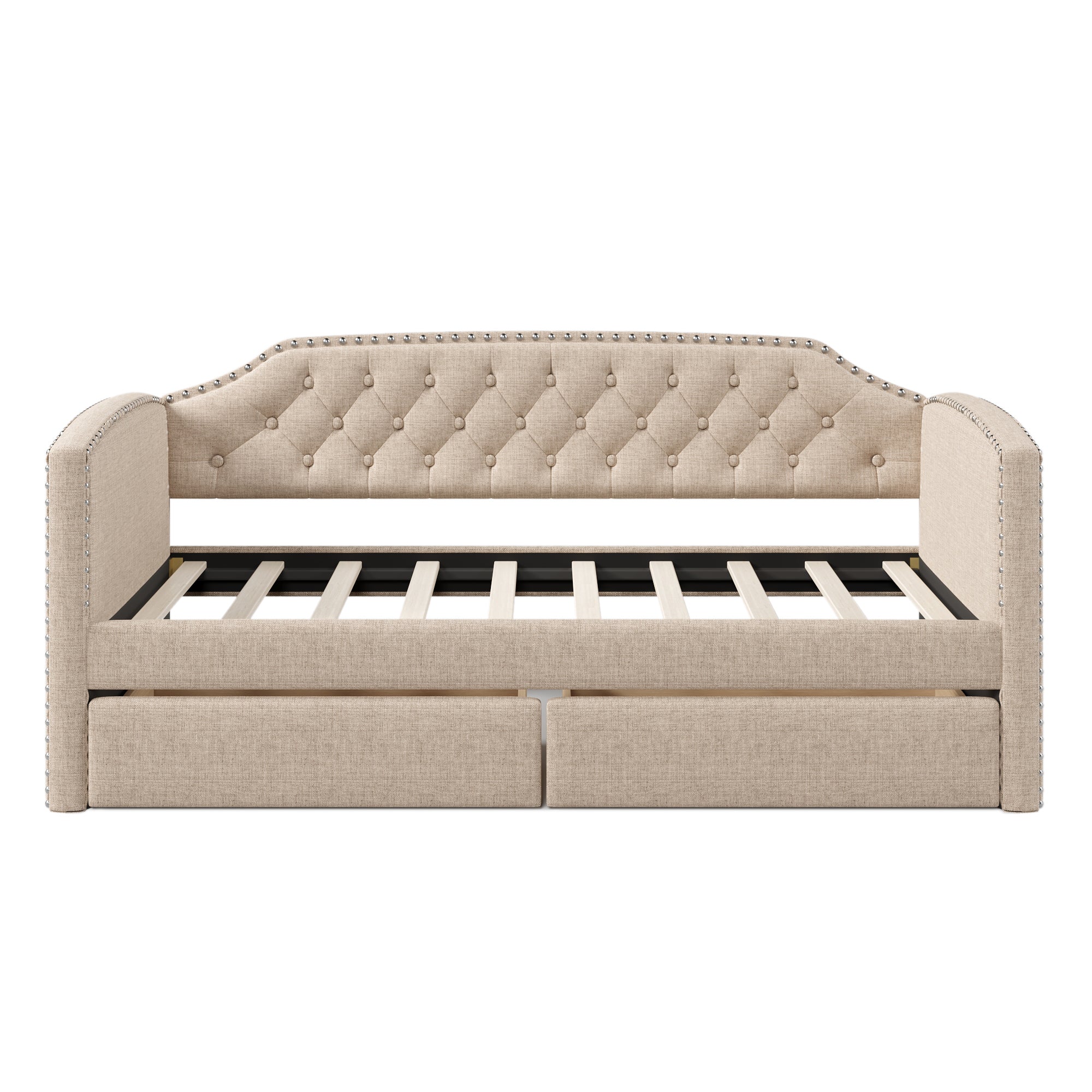 Twin Size Upholstered Daybed with Drawers for Guest Room, Small Bedroom, Study Room, Beige - Atlantic Fine Furniture Melbourne FL