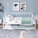 Full Size Metal Daybed with Twin Size Adjustable Trundle, Portable Folding Trundle, White(OLD SKU:MF293736AAK)