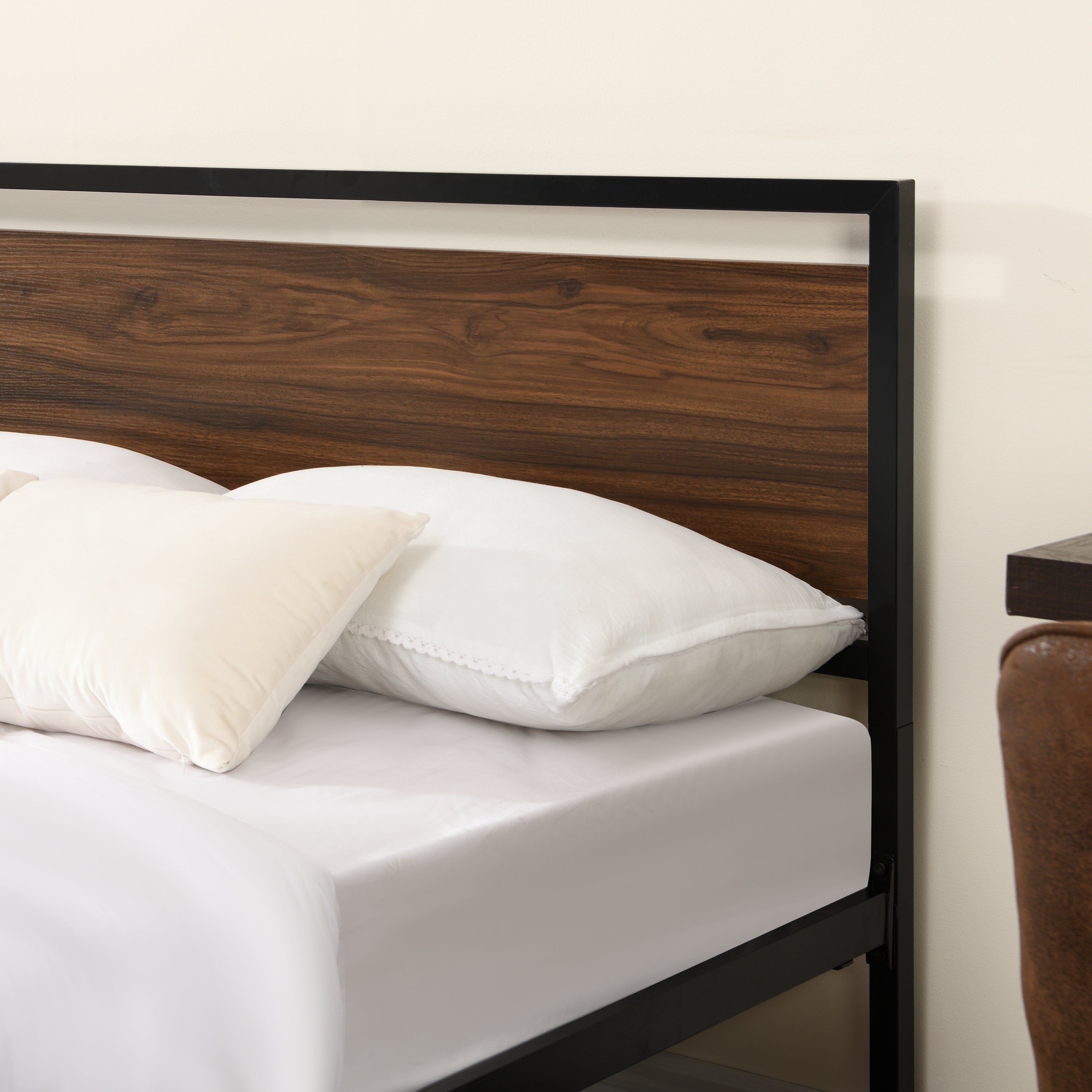 Industrial Platform Queen Bed Frame/Mattress Foundation with Rustic Headboard and Footboard, Strong Steel Slat Support, No Box Spring Needed, Noise Free, Easy Assembly