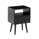 15.75" Rattan End Table With Drawer And Solid Wood Legs, Modern Nightstand, Side Table For Living Room, Bedroom