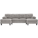 U-Shaped Sectional Sofa 103.5" Black Chenille Fabric Couch With Dual Chaise Lounges, Storage Pockets, Armrest Pillows