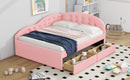 Full Size PU Upholstered Tufted Daybed with Two Drawers and Cloud Shaped Guardrail, Pink