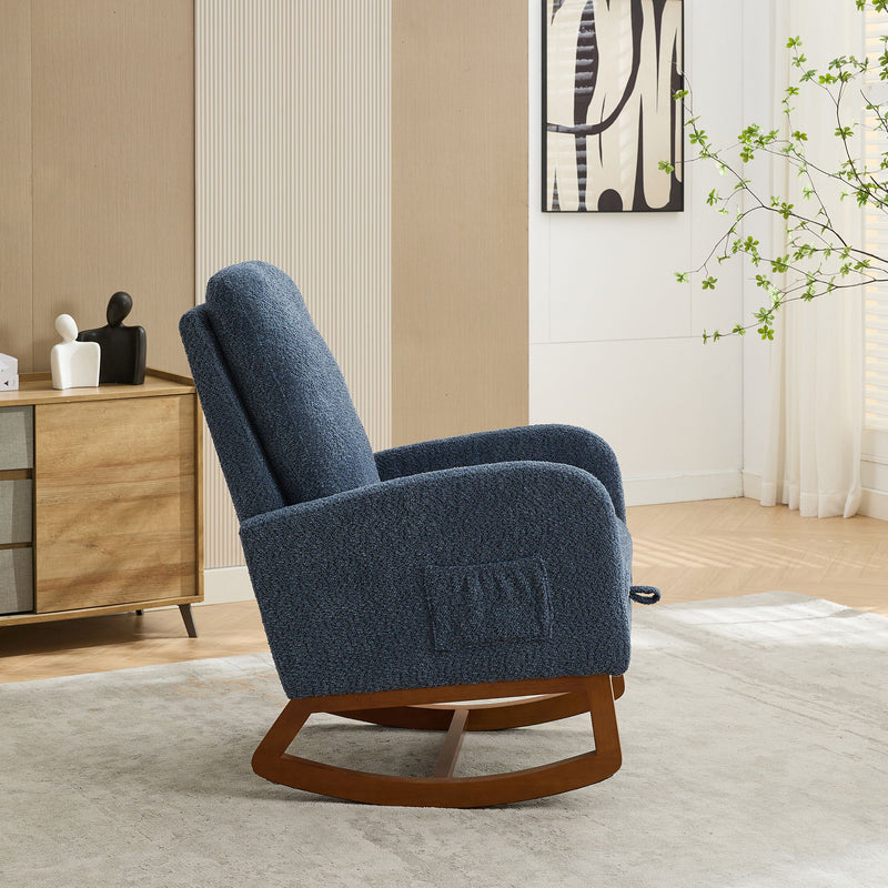 High Back Glider Rocking Chair With Retractable Footrest And Rubber Wood Legs