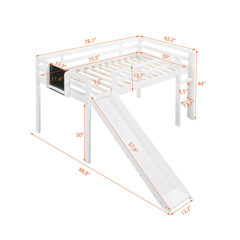 Loft Bed With Slide, Stair And Chalkboard