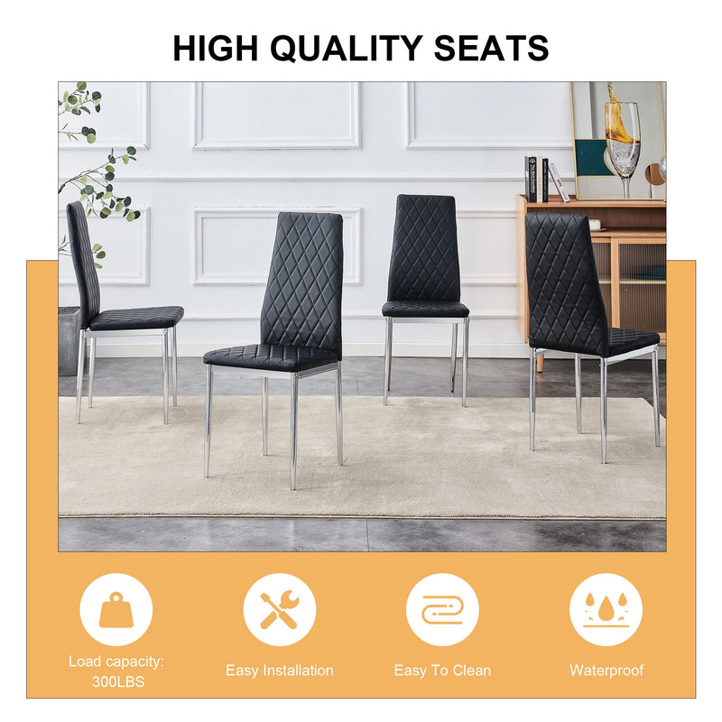 Modern Grid Armless High Backrest Dining Chair Set With Electroplated Metal Legs In Material 6 Piece - Black