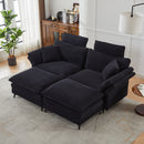 Modern Corduroy Deep Seat Sectional Sofa With Ottoman