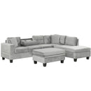 Modern Sectional Sofa With Storage Ottoman, L - Shape Couch With 2 Pillows And Cup Holders