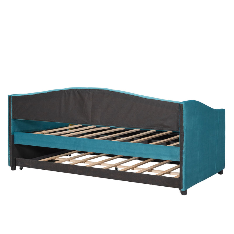 Upholstered Daybed Sofa Bed With Trundle Bed And Wood Slat