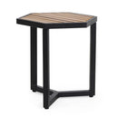 Outdoor Side Table With Iron Base And Slatted Top - Brown