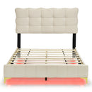 Full Size Velvet Platform Bed with LED Frame and Stylish Mental Bed Legs, Beige