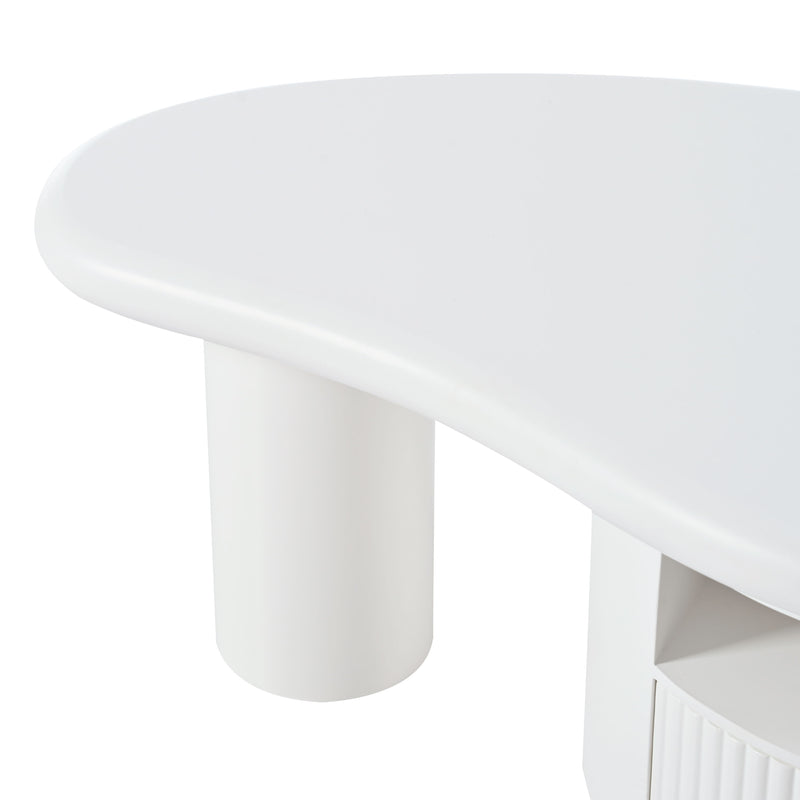 Cloud - Coffee Table, Irregular Shape Coffee Table With 1 Dreawer And Shelf For Living Room - White