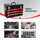 Portable 20" Steel Tool Box With 3 Drawers And Metal Latch Closure - Black / Red