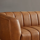 Ava - Genuine Italian Leather Channel Tufted Sofa - Gold / Tan