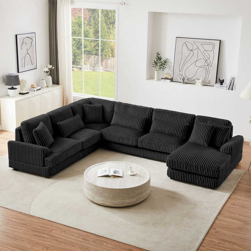 Oversized Sectional Sofa U - Shaped Sofa Couch Modern Sofa Upholstered In Soft Corduroy With A Chaise Lounge For Living Room