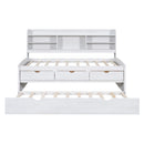 Captain Bed With Built In Bookshelves, 3 Storage Drawers, And Trundle