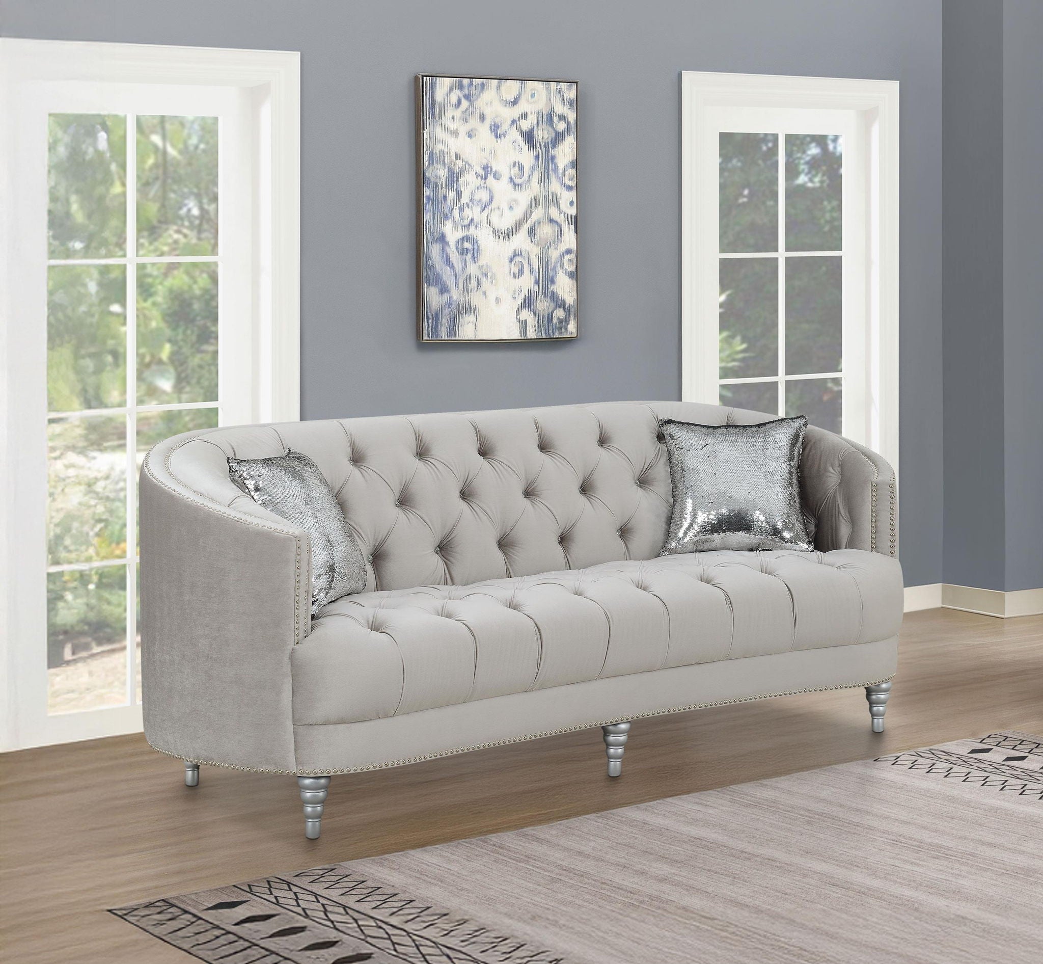 Avonlea Upholstered Sloped Arm Sofa Grey Velvet