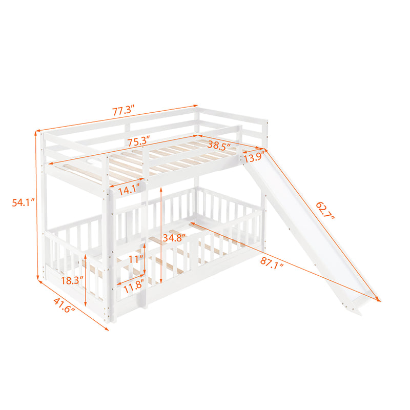 Twin Over Twin Bunk Bed with Slide and Ladder, White(Old SKU:LP000009AAK)