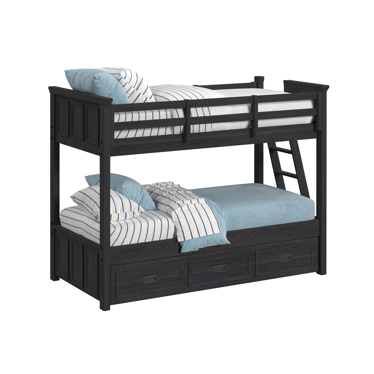 Hampton Kids Bunk With Ladder And Trundle Bedroom Set in Black by Elements International, view 28