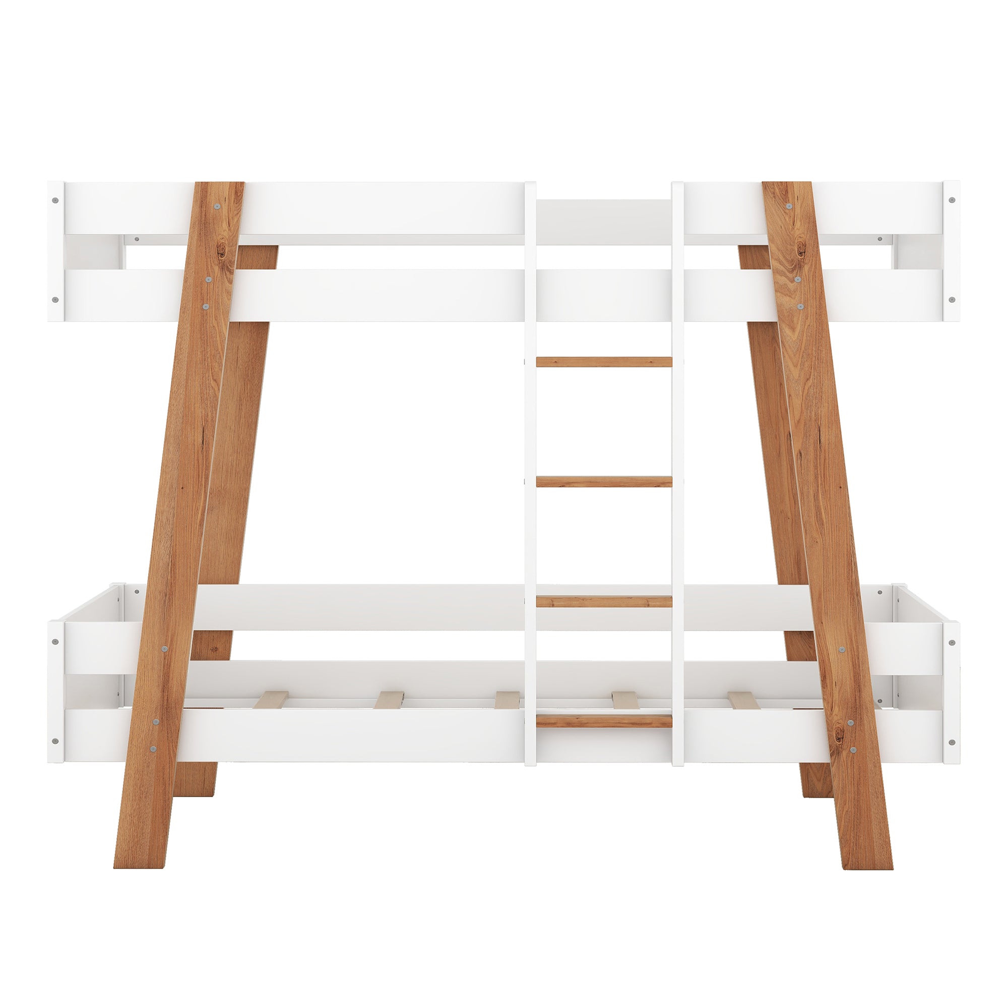 Wood Twin Size Bunk Bed with Built-in Ladder and 4 Wood Color Columns, White - Atlantic Fine Furniture Melbourne FL